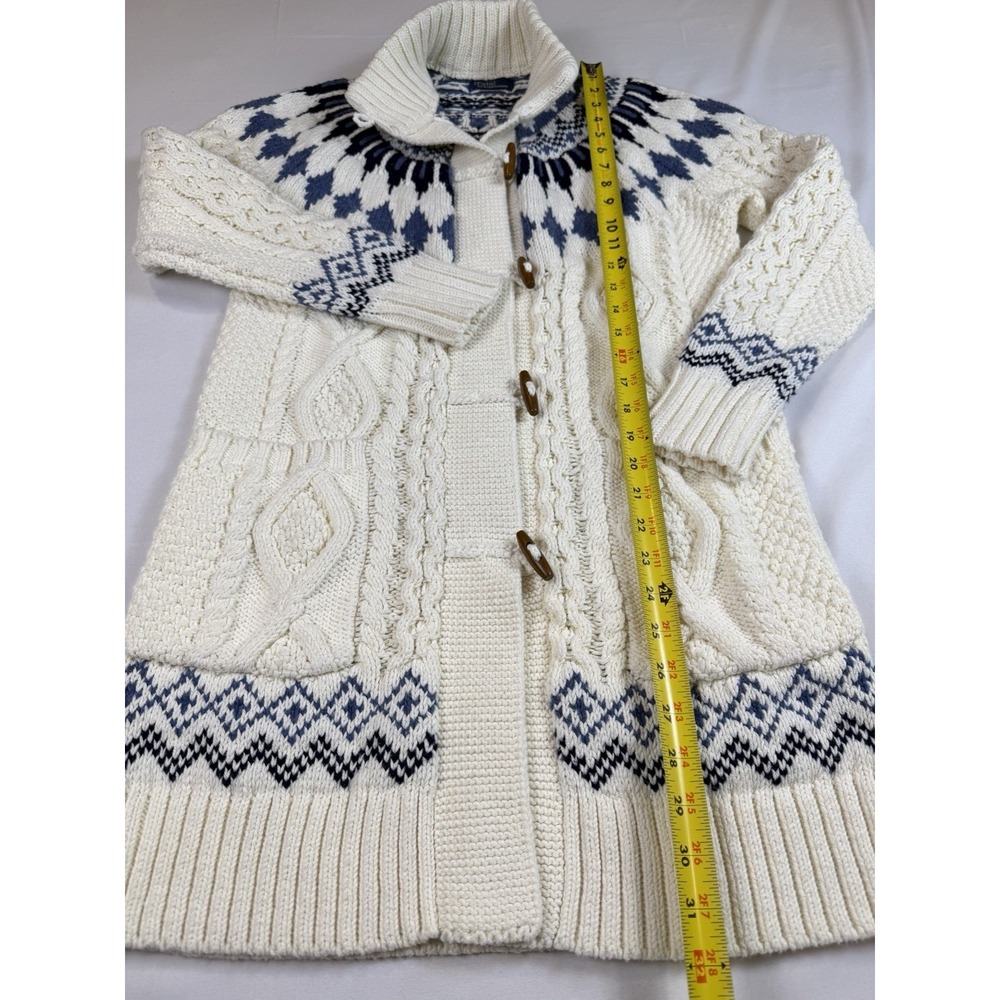 Polo Ralph Lauren Fair Isle Toggle Cardigan Ivory Cable Knit Nordic Sweater Sz S - Picture 7 of 9